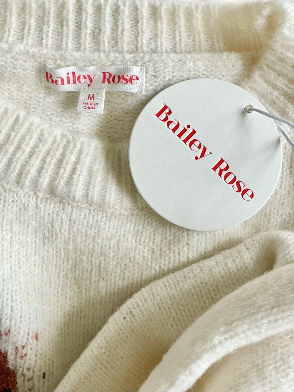 Bailey Rose Women's Cream Soft Ribbed Knit Graphic Dog Lover Sweater Medium NWT - Picture 15 of 16
